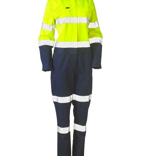 Bisley Women's Hi Vis Taped Cotton Drill Overalls (BCL6066T)