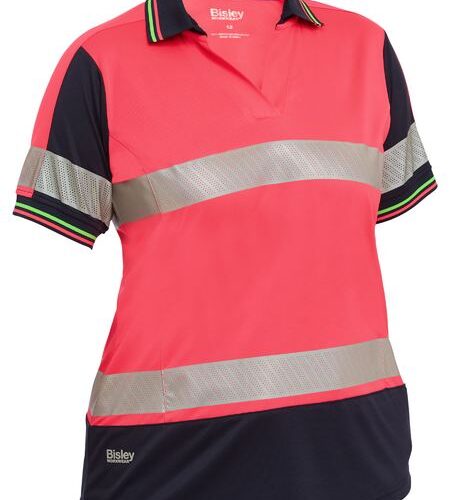 Bisley Women's Hi Vis Taped Two Tone V-Neck Short Sleeve Polo (BKL1225T)