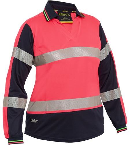 Bisley Women's Hi Vis Taped Two Tone V-Neck Long Sleeve Polo (BKL6225T)